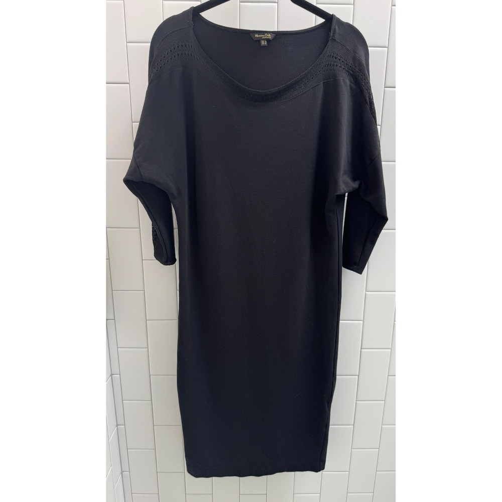 Massimo Dutti Black Bodycon Dress Crochet Shoulder Detail 3/4 Sleeve Small